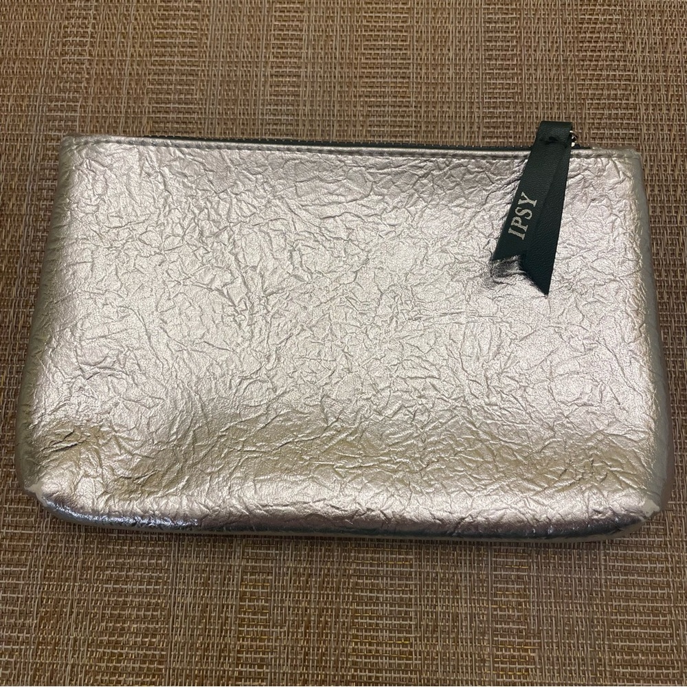Ipsy metallic silver textured vinyl cosmetic case